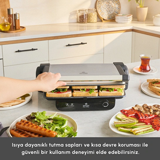 Emsan Inox Feel Steel 6 Dilim Kapasiteli Izgara ve Tost Makinesi 1800W