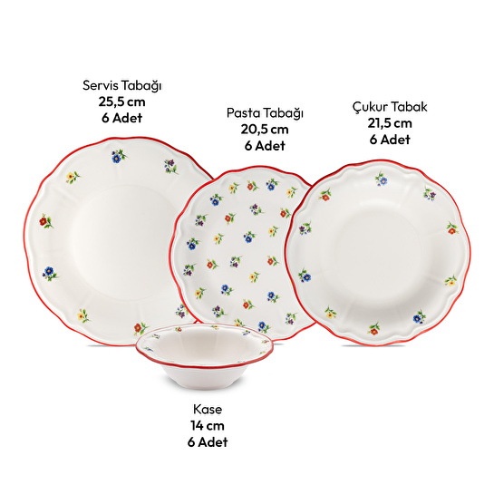 Emsan Bahar Porselen 24 Parça 6 Kişilik Yemek Takımı