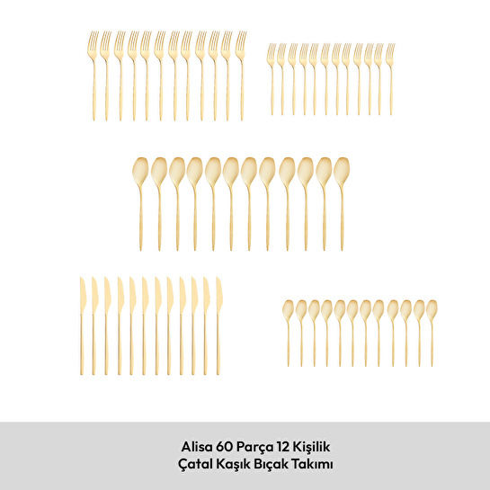 Emsan Alisa Parlak Gold 60 Parça 12 Kişilik Çatal Kaşık Bıçak Takımı