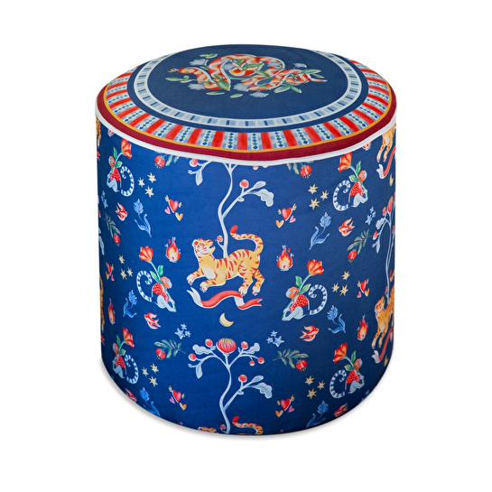 Baci Milano Dolce Far Niente Desenli Mavi Kadife Dokulu Puf Ø 45 cm; H 45 cm