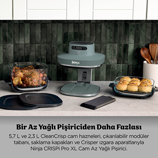 Ninja Crispi Pro 7-in-1 XL Cam Hazneli Pişirme Sistemi AshGreen
