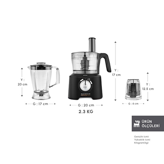 Karaca Mastermaid Power Max 12 in 1 Mutfak Robotu Matte Black