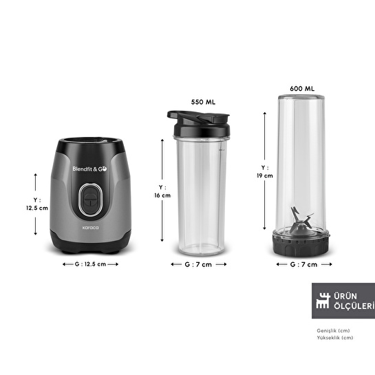 Karaca Blendy Personal Kişisel Kulplu Smoothie Blender Çift Hazneli Silver