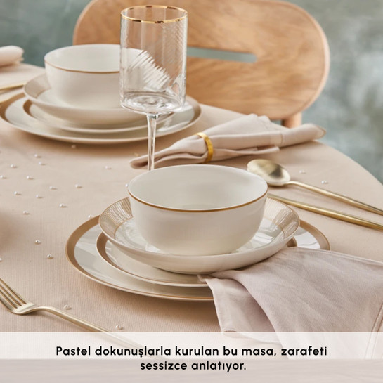 Karaca Forever Bone Gold Line 24 Parça 6 Kişilik Yemek Takımı
