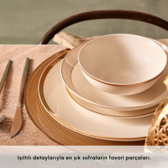 Karaca Forever Bone Gold Line 24 Parça 6 Kişilik Yemek Takımı