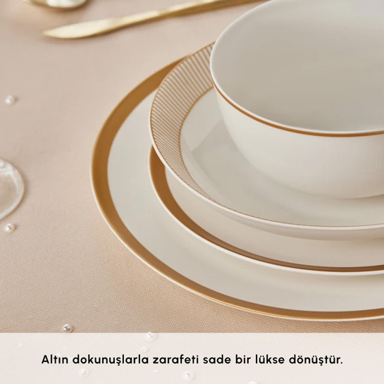 Karaca Forever Bone Gold Line 24 Parça 6 Kişilik Yemek Takımı