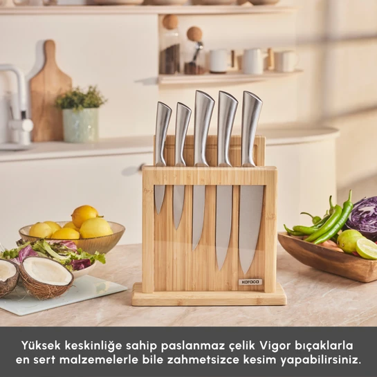 Karaca Samuray Nagoya Vigor Japon Çeliği 7 Parça Bıçak Seti Ve Kesme Tahtası
