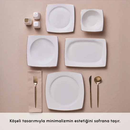 Karaca Square Bone Jamie 53 Parça 12 Kişilik Yemek Takımı Gold