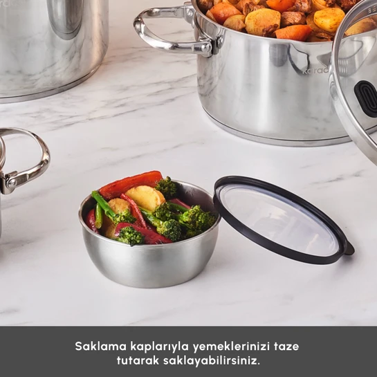 Karaca Burgaz 8 Parça Katlanabilir Kulplu İndüksiyon Tabanlı Çelik Tencere Seti
