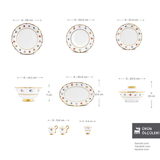 Karaca Royal Bone Diana 55 Parça 12 Kişilik Yemek Takımı Gold 