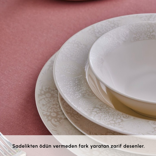 Karaca Forever Bone Olio 53 Parça 12 Kişilik Yemek Takımı