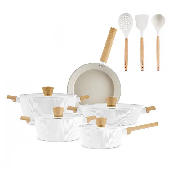 Karaca x Refika Swiss Crystal Pureline İndüksiyon Tabanlı 12 Parça Tencere Seti Almond Cream