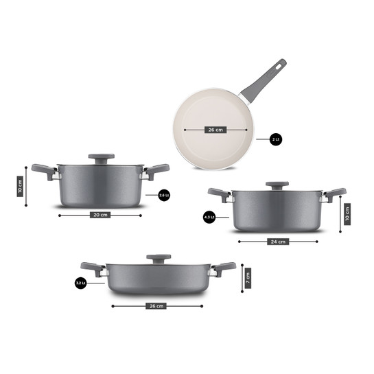 Jumbo Swiss Crystal 7 Parça Tencere Seti Grey