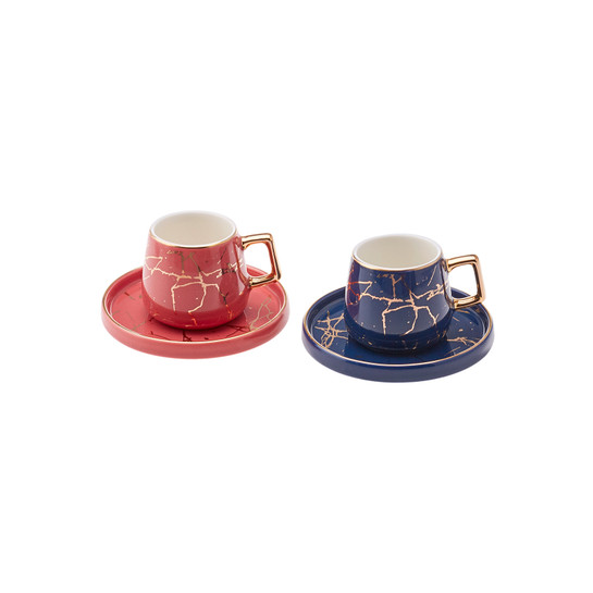 Karaca Marble Pembe Mavi 2 Kişilik Kahve Fincanı Takımı 80 ml