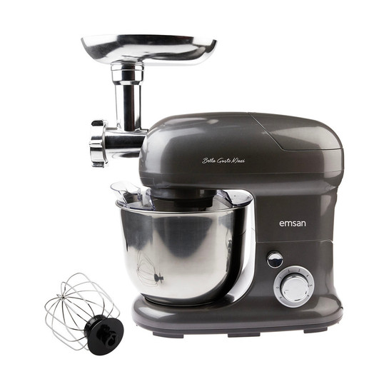 Emsan Bella Gusto Maxi Antrasit Kıyma Çekme /Sucuk-Sosis/İçli Köfte Aparatlı/Smooth Hazneli Hamur Yoğurma Makinesi 1300W 5L