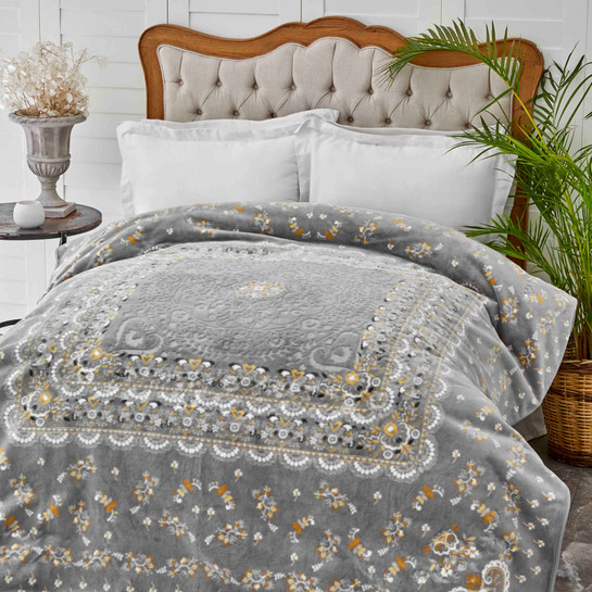 Karaca Home Mihver Gri Çift Kişilik Pano Embosy Battaniye