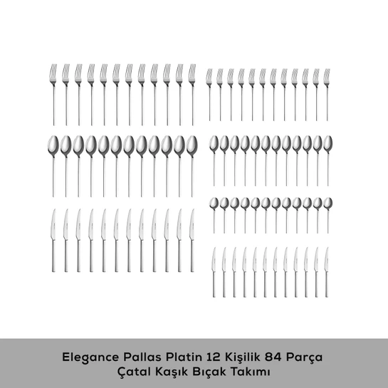 Karaca Elegance Pallas Platin 12 Kişilik 84 Parça Çatal Kaşık Bıçak Takımı