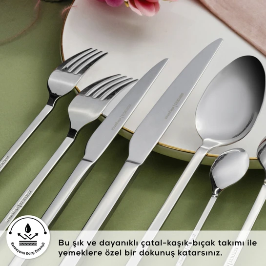 Karaca Elegance Pallas Platin 12 Kişilik 84 Parça Çatal Kaşık Bıçak Takımı