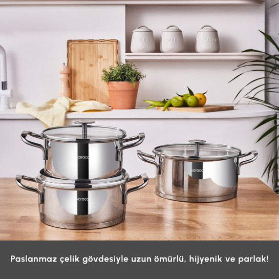 Karaca Vapor New İndüksiyon Tabanlı 6 Parça Çelik Tencere Seti