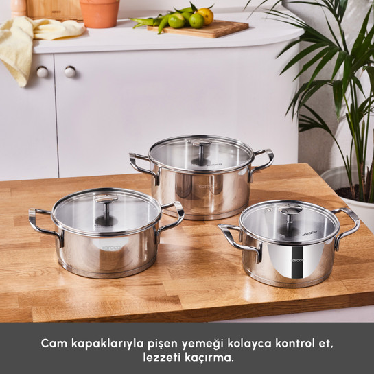 Karaca Vapor New İndüksiyon Tabanlı 6 Parça Çelik Tencere Seti