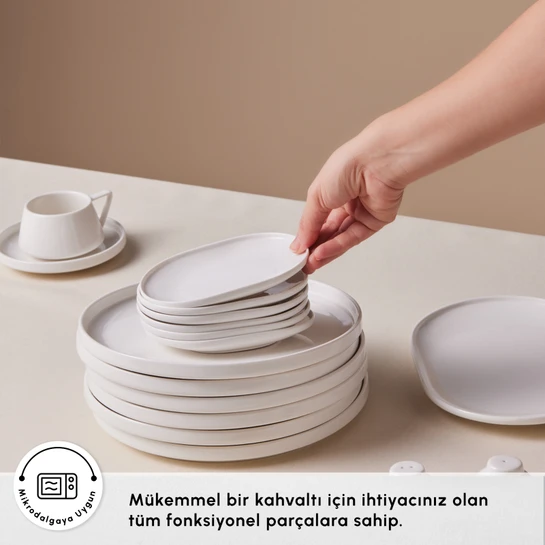 Karaca Stream Bone Meridian 34 Parça 6 Kişilik Kahvaltı Takımı Beyaz