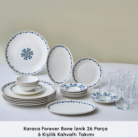 Karaca Forever Bone İznik 26 Parça 6 Kişilik Kahvaltı Takımı