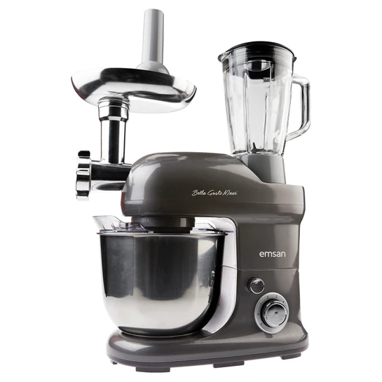 Emsan Bella Gusto Maxi Antrasit Kıyma Çekme /Sucuk-Sosis/İçli Köfte Aparatlı/Smooth Hazneli Hamur Yoğurma Makinesi 1300W 5L