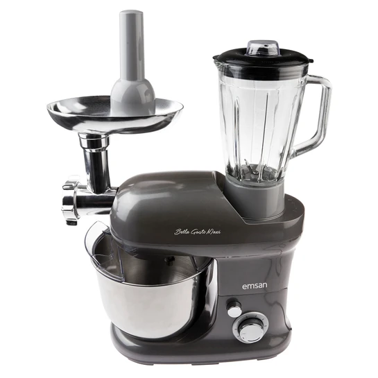 Emsan Bella Gusto Maxi Antrasit Kıyma Çekme /Sucuk-Sosis/İçli Köfte Aparatlı/Smooth Hazneli Hamur Yoğurma Makinesi 1300W 5L