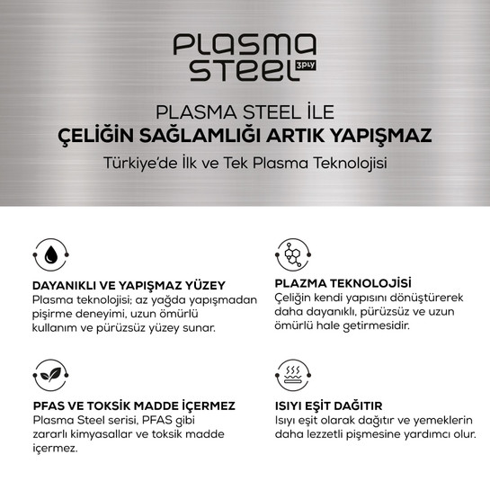 Karaca Plasma Steel 3Ply İndüksiyon Tabanlı Çelik Tencere 22 Cm