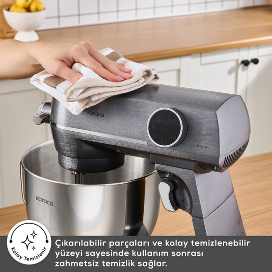 Karaca Multichef Artisan Digital Ekran Döküm Stand Mikser Brushed Gun Grey 1800W 7L