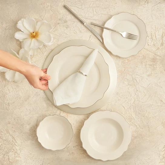 Karaca Almond Platin Line Porselen 24 Parça 6 Kişilik Yemek Takımı