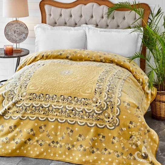 Karaca Home Mihver Hardal Çift Kişilik Pano Embosy Battaniye