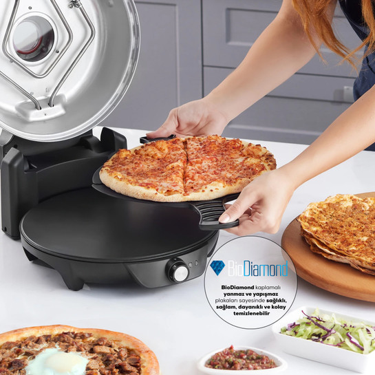 Karaca Gastro 10 in 1 Pizza Lahmacun ve Tandır Ekmeği Makinesi Biodiamond Rosegold 