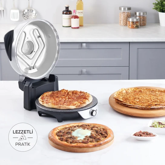 Karaca Gastro 10 in 1 Pizza Lahmacun ve Tandır Ekmeği Makinesi Biodiamond Granit Silver 