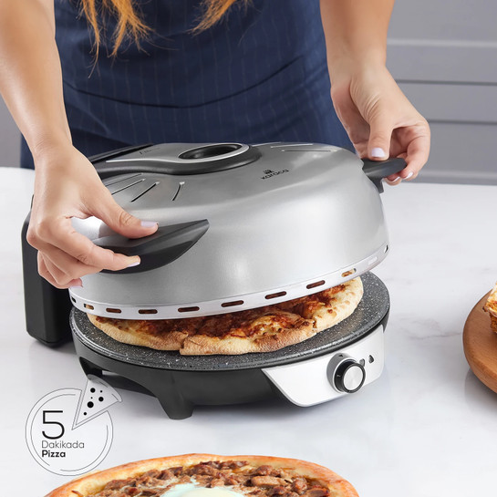 Karaca Gastro 10 in 1 Pizza Lahmacun ve Tandır Ekmeği Makinesi Biodiamond Granit Silver 