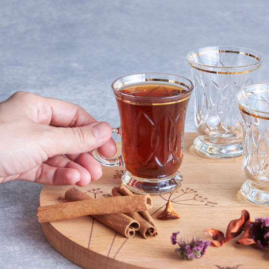 Karaca Bade Gold 3 Parça Kulplu Çay Bardağı Seti