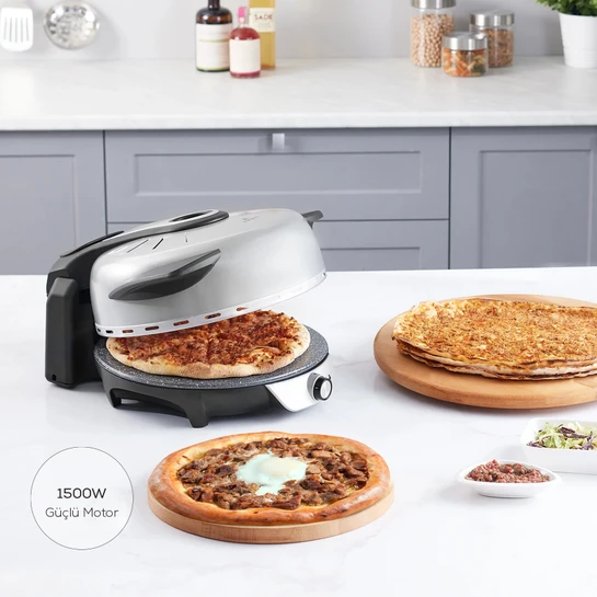 Karaca Gastro 10 in 1 Pizza Lahmacun ve Tandır Ekmeği Makinesi Biodiamond Granit Silver 
