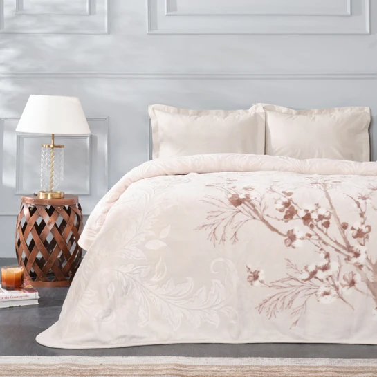Karaca Home Sakura Bej Çift Kişilik Embosy Battaniye