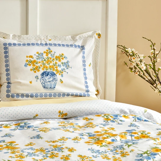 Karaca Home Enola Sarı %100 Pamuk Çift Kişilik Nevresim Takımı 