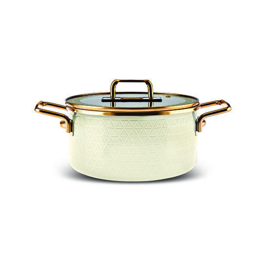 Karaca Kristal Emaye Granit İndüksiyon Tabanlı 16 Parça Çeyiz Tencere Seti Krem