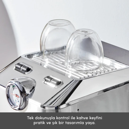Karaca Coffee Art 1101 Süt Köpürtücülü, 20 Bar Basınçlı, Espresso, Latte, Cappuccino, Americano Makinesi Inox 1,5L 1100W