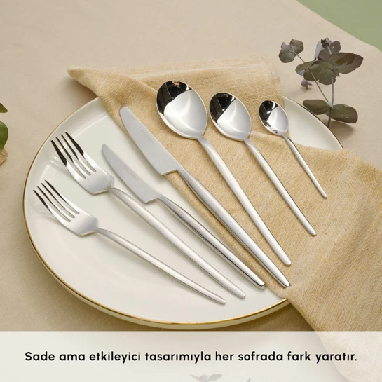 Karaca Elegance Whisper Platin 12 Kişilik 84 Parça Çatal Kaşık Bıçak Takımı