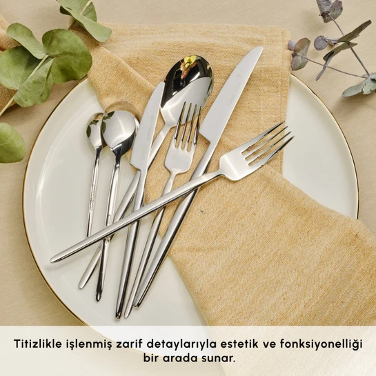 Karaca Elegance Whisper Platin 12 Kişilik 84 Parça Çatal Kaşık Bıçak Takımı