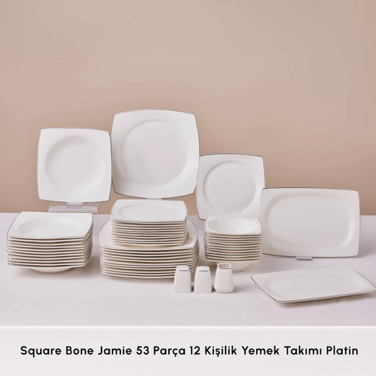 Karaca Square Bone Jamie 53 Parça 12 Kişilik Yemek Takımı Platin