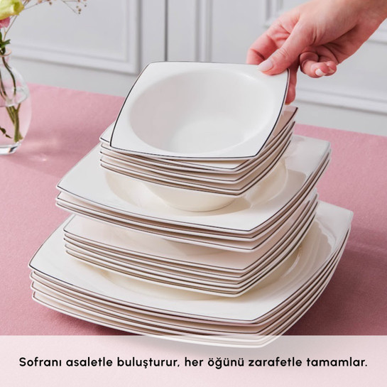 Karaca Square Bone Jamie 53 Parça 12 Kişilik Yemek Takımı Platin