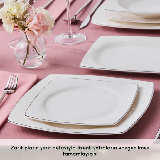 Karaca Square Bone Jamie 53 Parça 12 Kişilik Yemek Takımı Platin