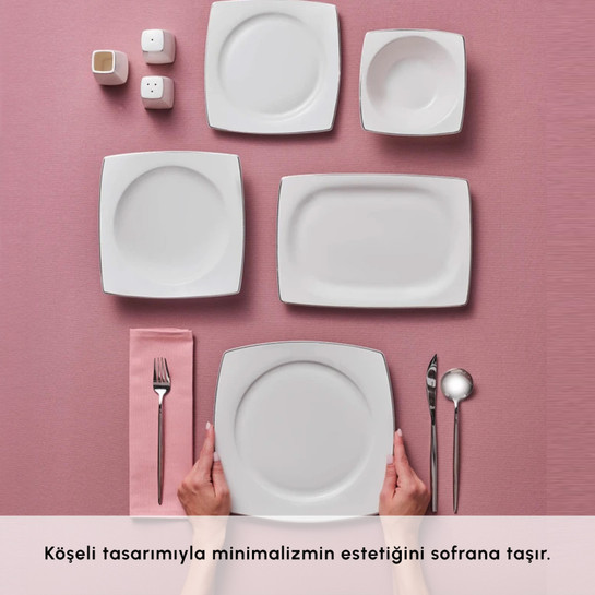 Karaca Square Bone Jamie 53 Parça 12 Kişilik Yemek Takımı Platin
