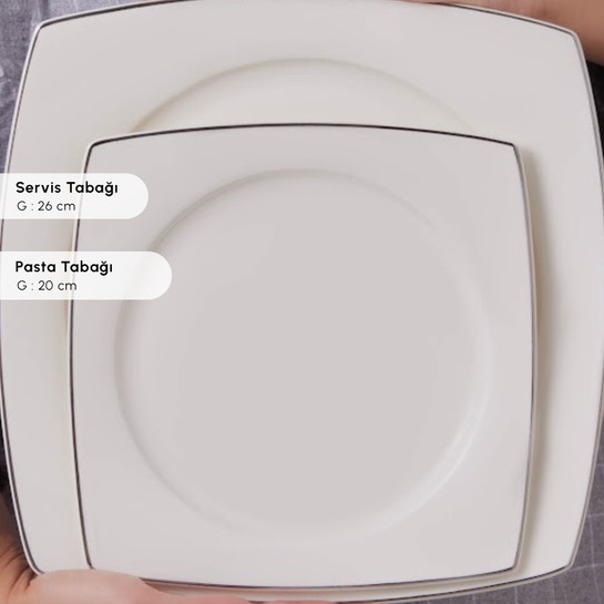 Karaca Square Bone Jamie 53 Parça 12 Kişilik Yemek Takımı Platin