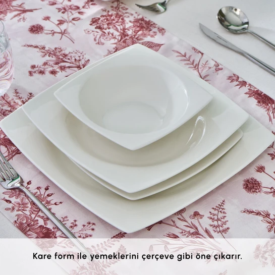 Karaca Square Bone Mensa 24 Parça 6 Kişilik Yemek Takımı Beyaz 