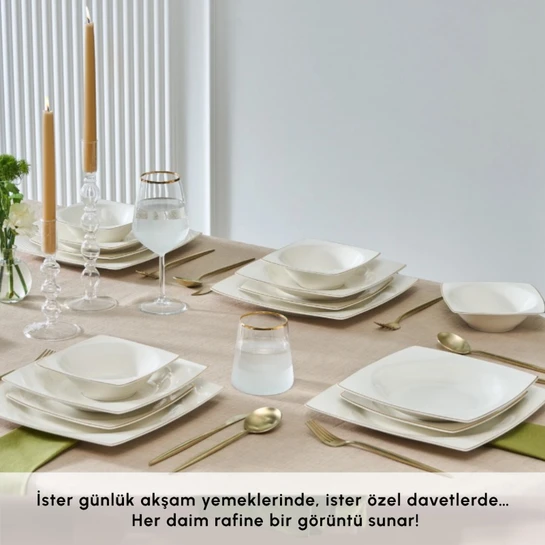 Karaca Square Bone Mensa 24 Parça 6 Kişilik Yemek Takımı Beyaz 